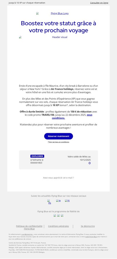 Gagnez des XP bonus avec Air France holidays