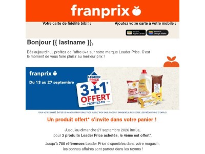 🎁 {{ lastname }}, votre produit Leader Price offert*...