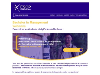 Webinaire Parcoursup - Rencontrez les étudiants et diplômés du Bachelor in Management (BSc) !