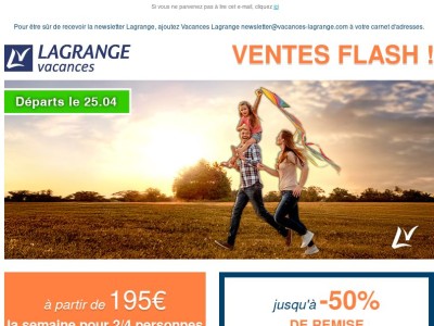 Ventes Flash : Départ du 25/04