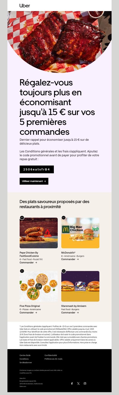 Économisez jusqu'à 15 €🍕 🌯 🥗 🍔 sur vos 5 premières commandes