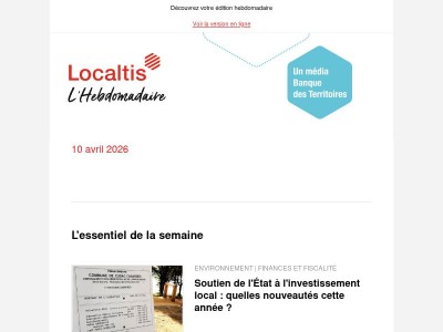 L'Hebdo Localtis du vendredi 10 avril 2026