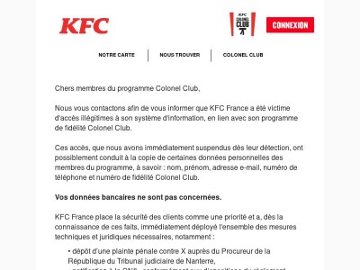 Information relative à votre compte Colonel Club 