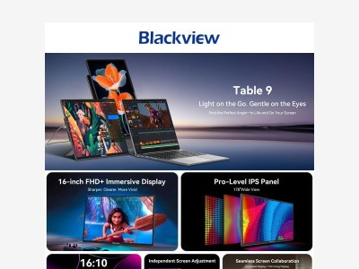 New Arrival Blackview Table 9 16-inch FHD Low Blue Light Certified Portable Monitor