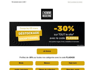 Déstockage : -30% sur TOUT le site 💥