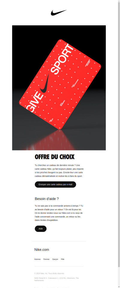 Cartes cadeaux Nike