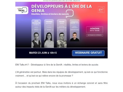 Participez au prochain ENI Talks : Développeurs à l'ère de la Gen IA