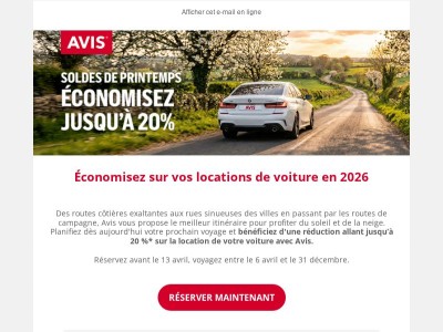 Économisez jusqu’à 20 % sur votre location de voiture en 2026