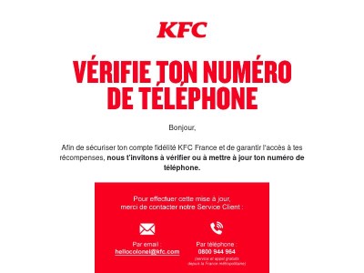 Mise à jour de votre numéro de téléphone KFC