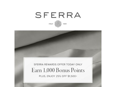 TODAY ONLY: Earn 1,000 Bonus Points + Up to 25% Off