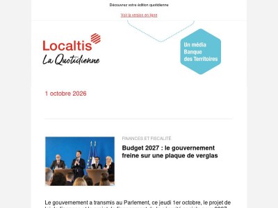 Actualités Localtis du vendredi 2 octobre 2026