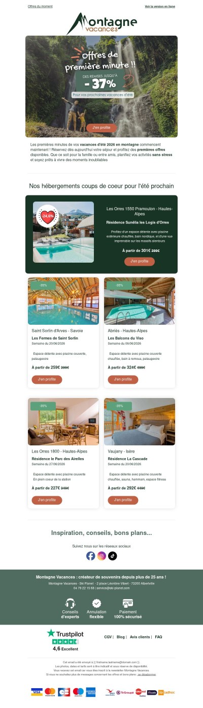 ⛰️ Offres de premières minutes : jusqu'à -37% pour vos vacances d'été 2026 !