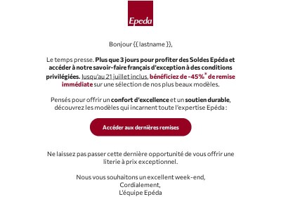 ⏳ Fin des soldes : plus que 3 jours !