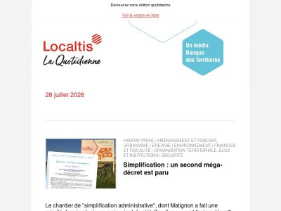 Actualités Localtis du mercredi 29 juillet 2026