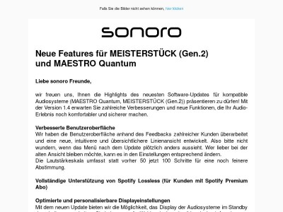 Softwareupdate: Neue Features für MEISTERSTÜCK (Gen.2) und MAESTRO Quantum