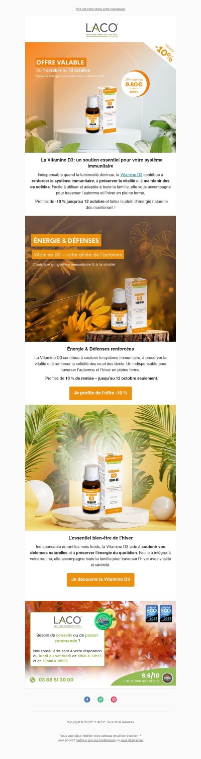 Boostez vos défenses immunitaires 🌿 -10 % sur la Vitamine D3 – du 1er au 12 octobre