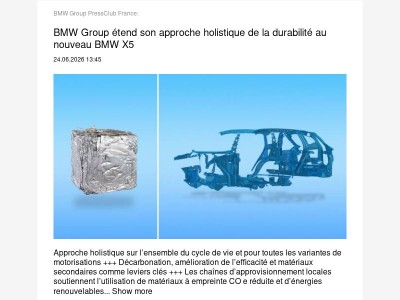  BMW Group étend son approche holistique de la durabilité au nouveau... (BMW Group PressClub France)