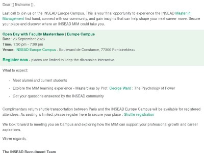 Last chance to join our INSEAD OpenDay on the Europe Campus