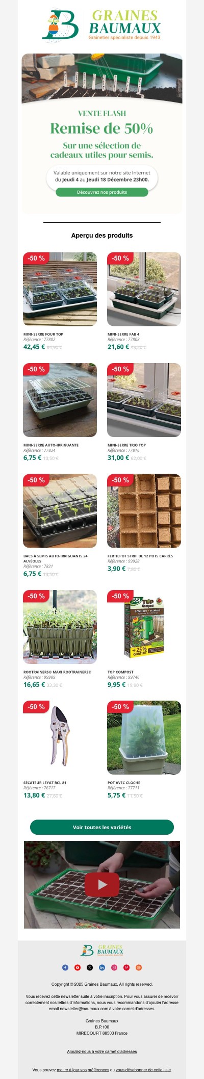 🕔 REMISE de 50% sur une sélection de cadeaux utiles pour semis.