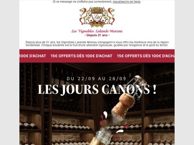 15€ offerts dès 100€ :  les Jours Canons ! 🍷