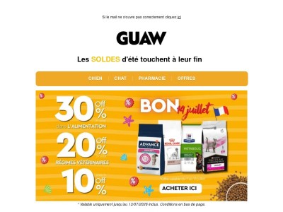 ⏰ 2ᵉ produit -30 % alimentation, 2ᵉ produit -20 % aliments vétérinaires, jusqu'à -10 %