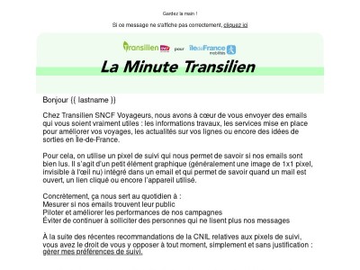 Information sur votre newsletter La Minute Transilien