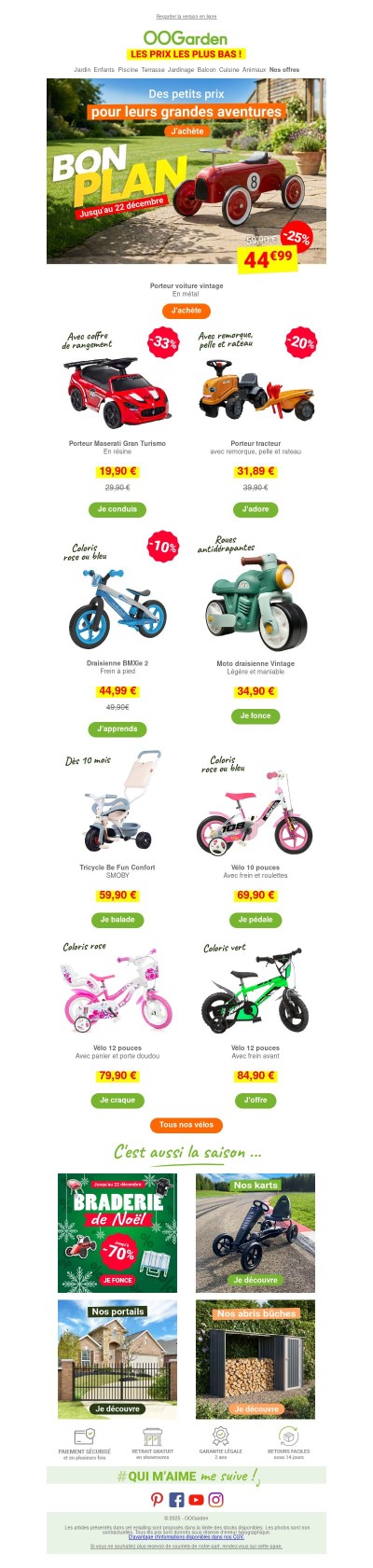 😁 Ça roule {{ lastname }} ? Découvrez nos vélos, porteurs et draisiennes !