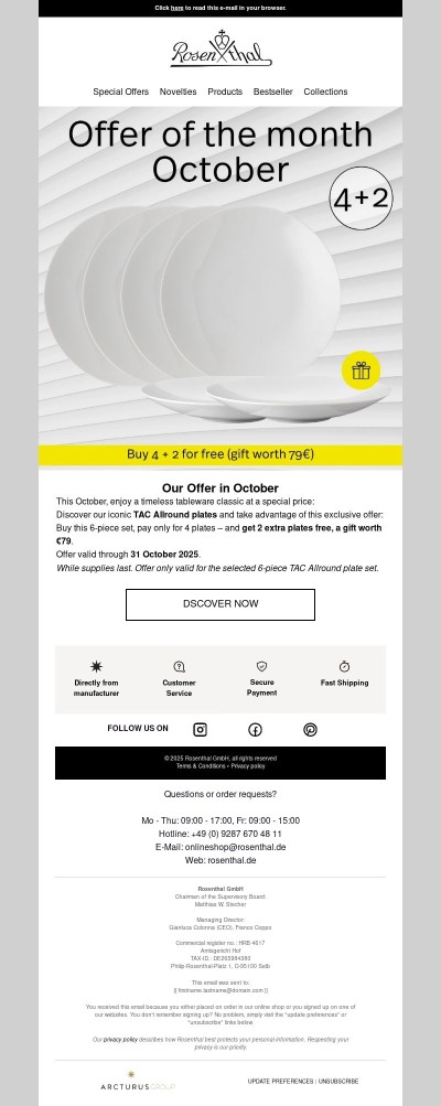 Offer of the month in October: TAC Plate Set 4+2 for free!