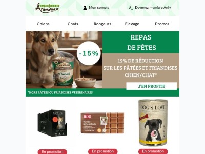 Les fêtes dans la gamelle : -15% sur pâtées & friandises