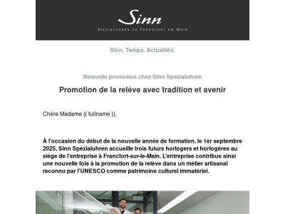 Sinn. Temps. Actualités. - Promotion de la relève avec tradition et aveni