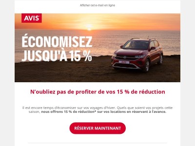 15 % de réduction sur la location de voiture cet hiver
