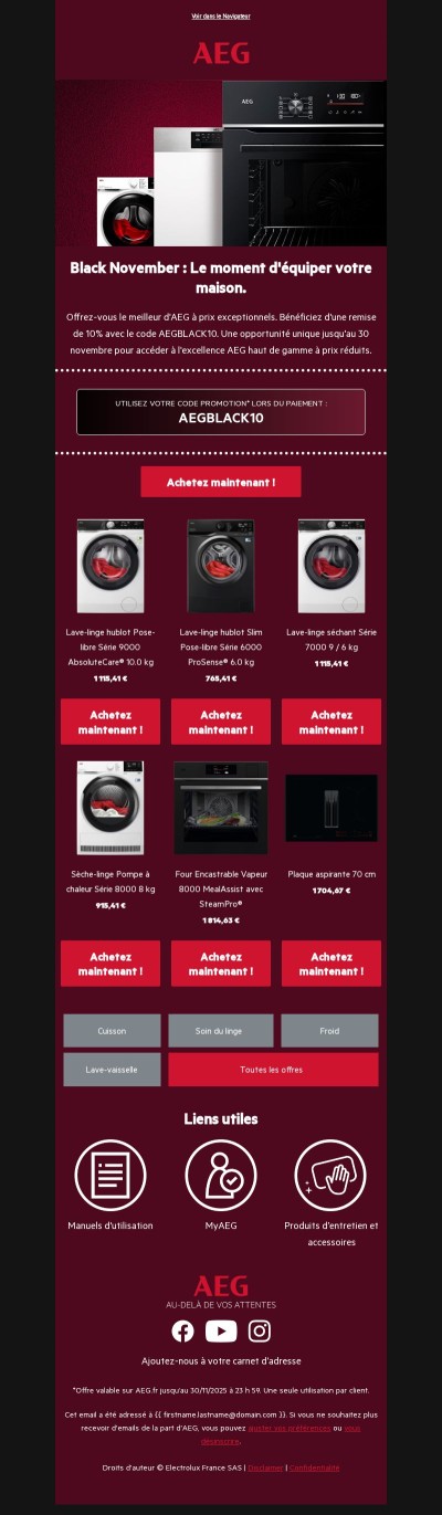BLACK NOVEMBER AEG, il n'est pas trop tard pour faire des économies !