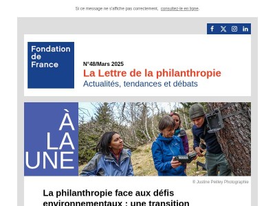 La philanthropie face aux défis environnementaux : une transition écologique pour tous et par tous - La Lettre de la philanthropie N°48