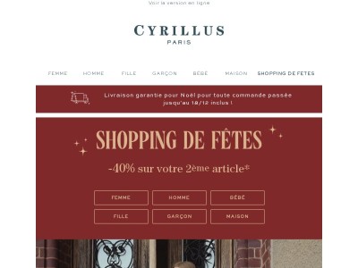 SHOPPING DE FÊTES ✨ -40% sur votre 2ème article* !