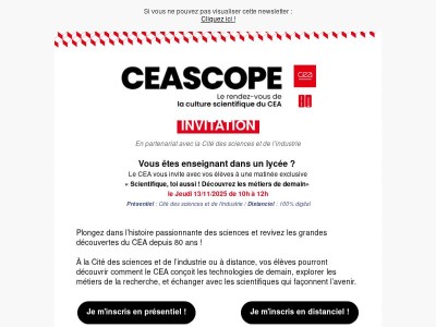 [CEASCOPE] : Participez à « Scientifique, toi aussi ! » avec votre classe