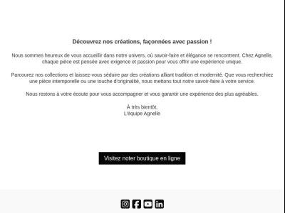 Bienvenue {{ lastname }}, merci pour votre premier achat chez Agnelle!