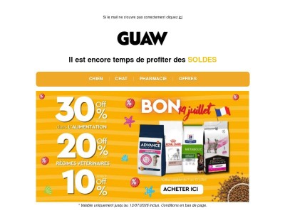 2ᵉ produit -30 % alimentation, 2ᵉ produit -20 % aliments vétérinaires, jusqu'à -10 % 💥