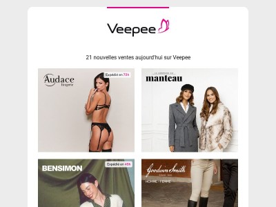 Aujourd'hui : Audace, Le Comptoir du Manteau, Bensimon et 18 autres ventes sur Veepee