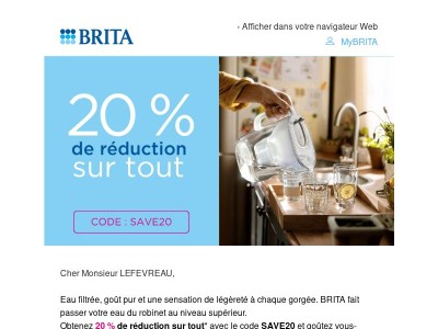 20 % de réduction sur tout pour goûter la différence 💧