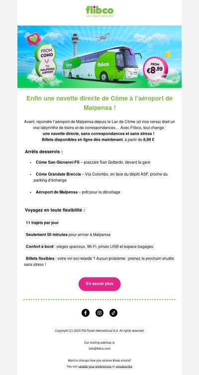 🚍 Nouveau shuttle direct de Côme à Malpensa ! ✈️
