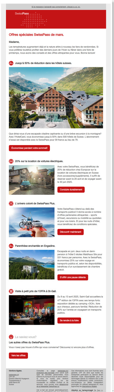 Offres spéciales SwissPass de mars.