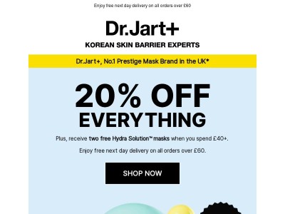 20% off everything + 2 free masks 🥳
