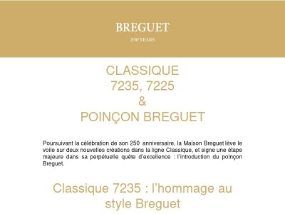Nouveautés Breguet : Classique 7235, Classique 7225 et Poinçon Breguet