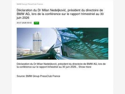 TopTopic:  Déclaration du Dr Milan Nedeljković, président du directoire de BMW... (BMW Group PressClub France)