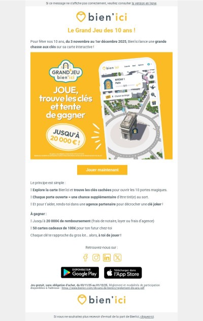 🗝️ Jusqu’à 20 000€ à gagner, relève le défi Bien’ici