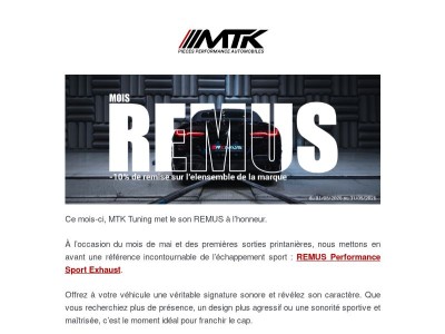 🔥 -10% REMUS EXHAUST : disponible maintenant sur MTK Tuning