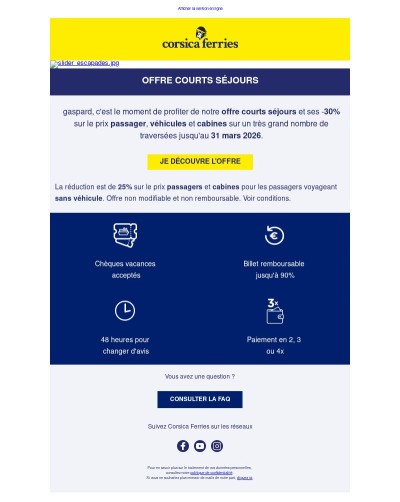 Profitez de -30% pour votre prochain court séjour !