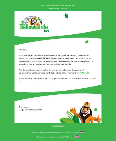 Attention : Bellewaerde Park affiche complet ce samedi 19 avril