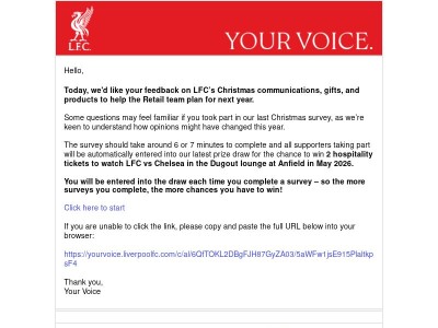Take Our Survey for a Chance to Win LFC vs Chelsea Tickets