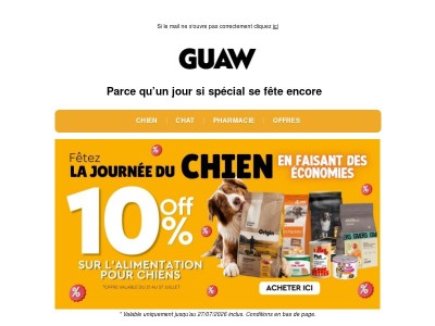 -10 % sur l’alimentation 🥳 On continue de célébrer la Journée du Chien